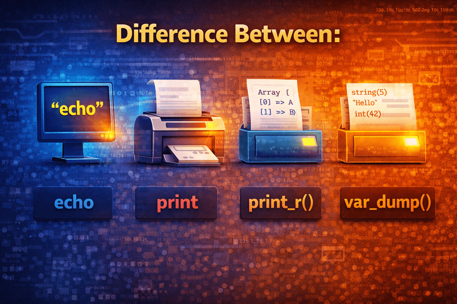 echo, print, print_r(), and var_dump()