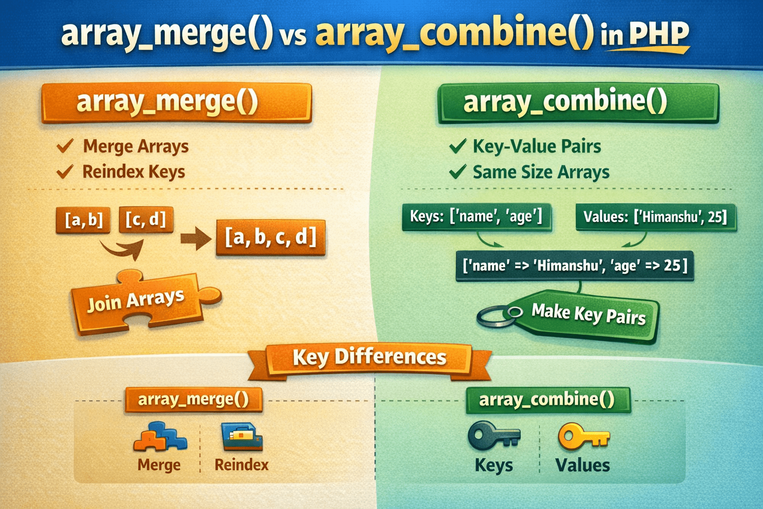 array_merge() and array_combine()